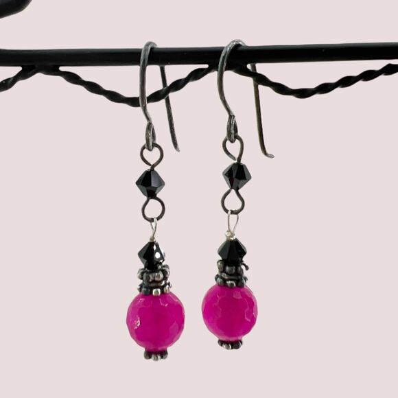 Pink Faceted Stone Drop Earrings on Sterling Silver Wires - Picture 1 of 4